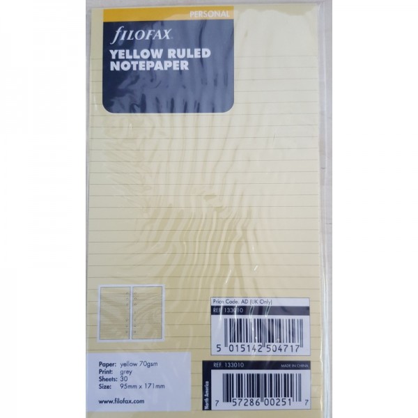 FILOFAX PERSONAL YELLOW RULED NOTEPAPER