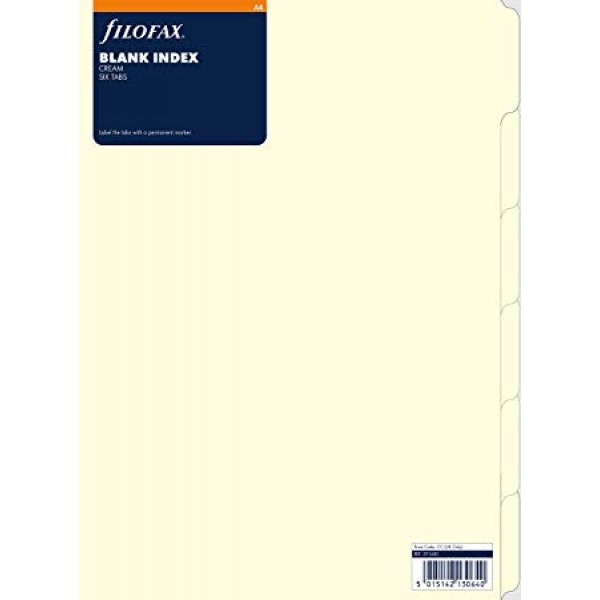 FILOFAX A4 BLANK INDEX cream, six tabs