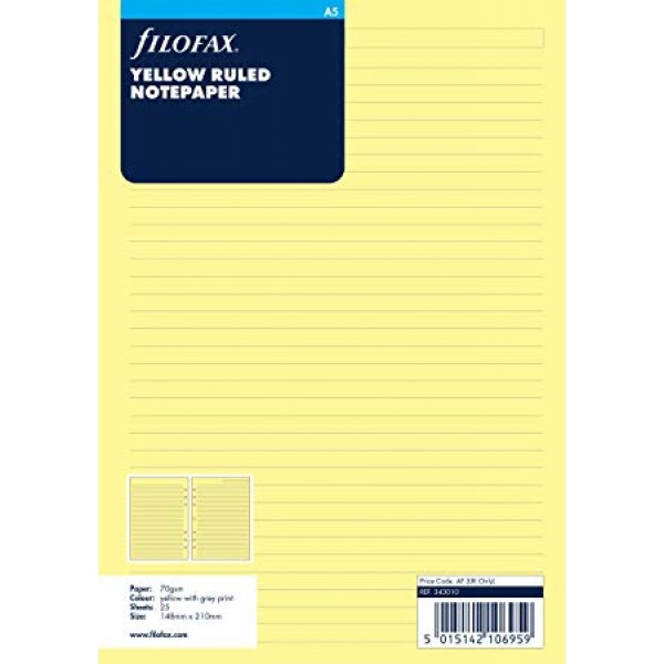 FILOFAX A5 YELLOW RULED NOTEPAPER 